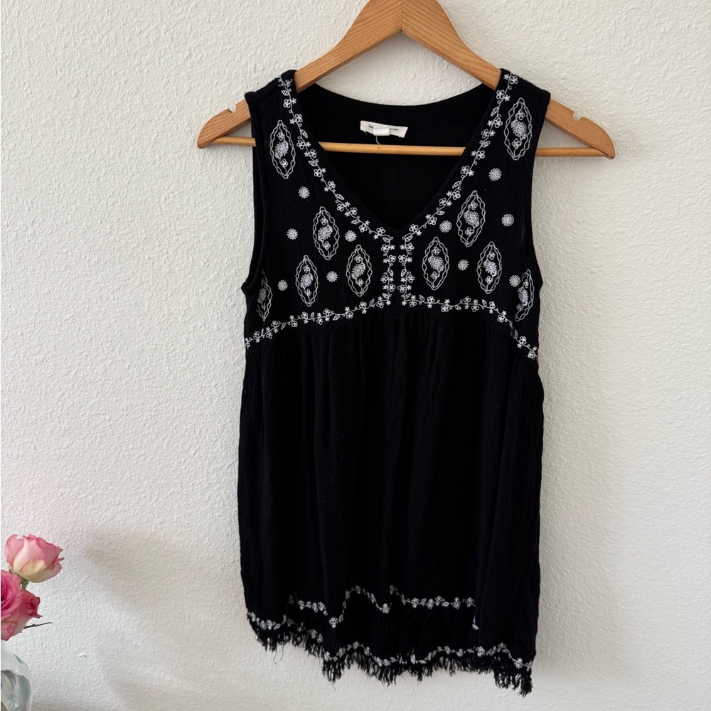 Embroidered Black Sleeveless Top